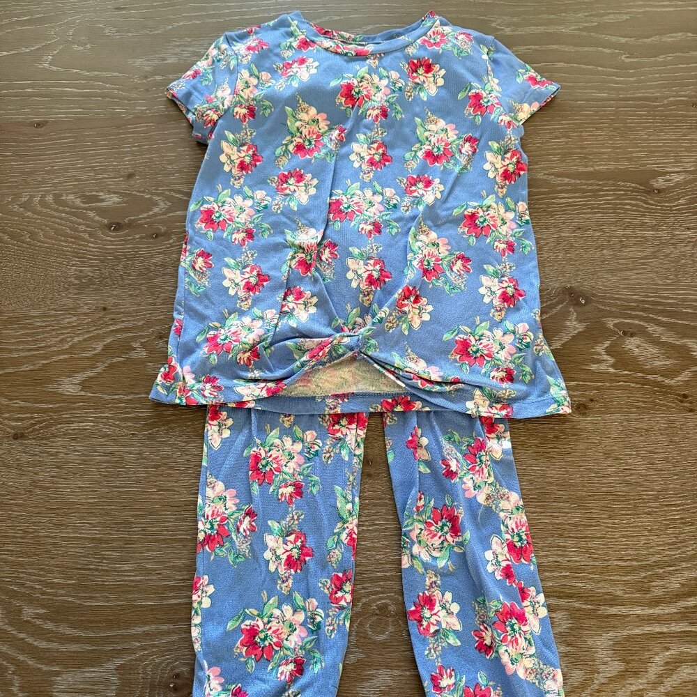 Girls Sleep on it 2 piece pajama set pjs blue floral t-shirt pants size S 7/8